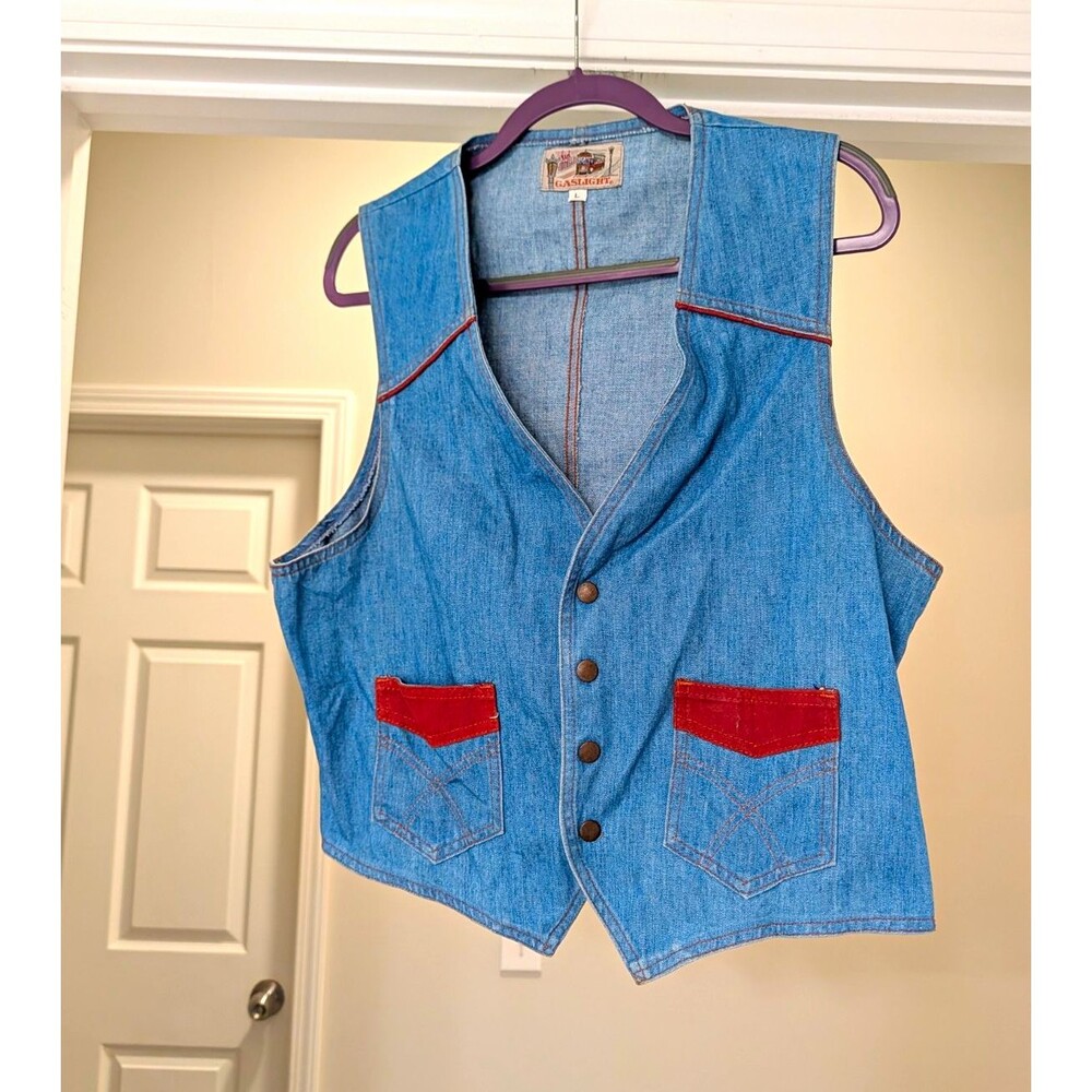 Gaslight Blue Denim Vest Button Front Size L Regular Cotton/Polyester
